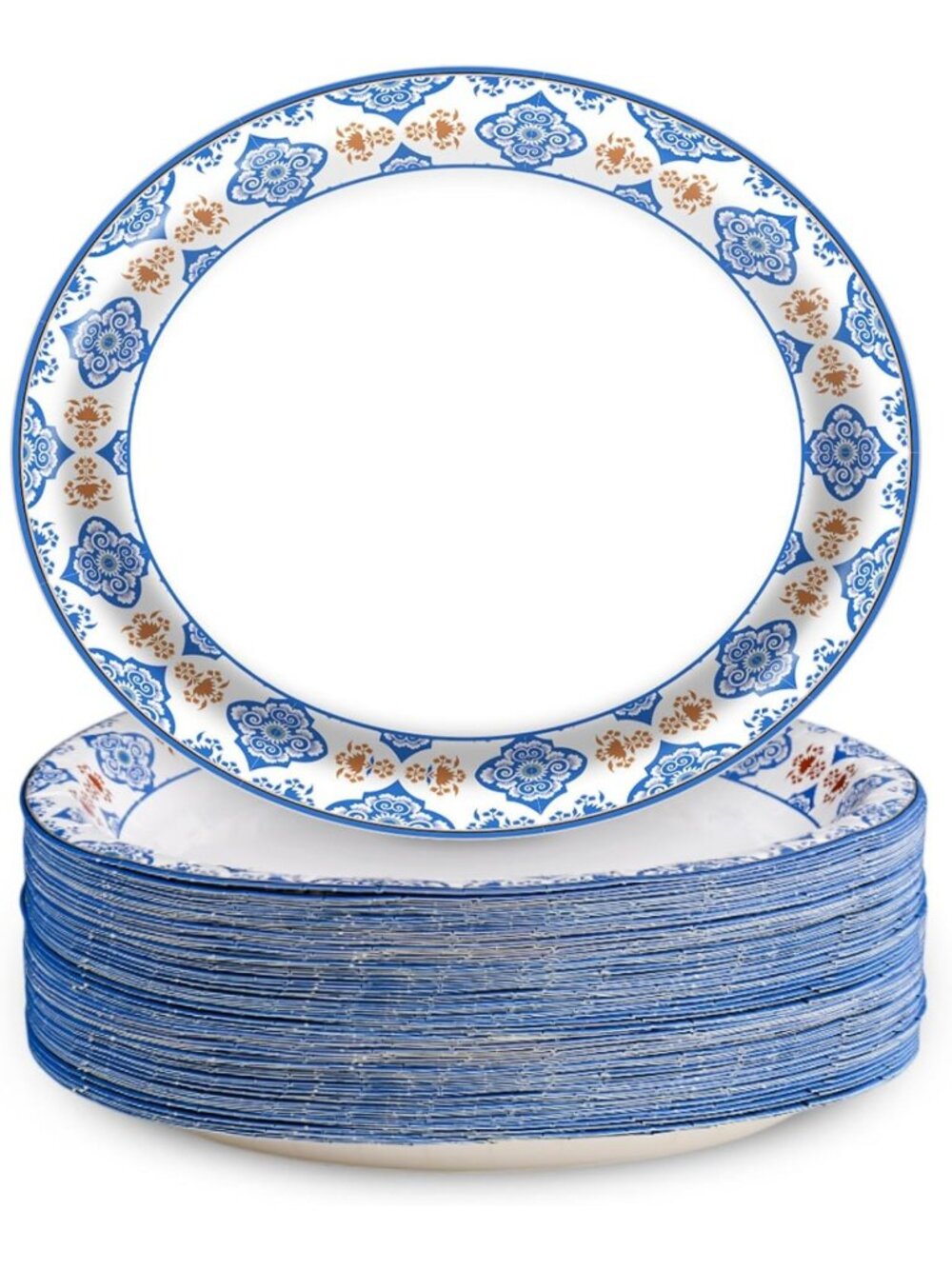 50Pcs Large Blue Floral Disposable Plates, Heavy Duty Tableware for Parties